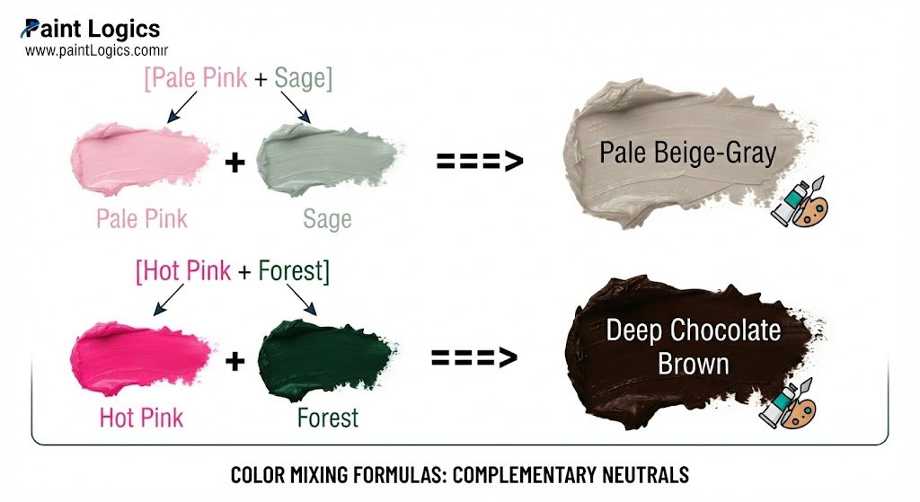 Acrylic paints in bright pink and sage green being swirled together on a wood palette.