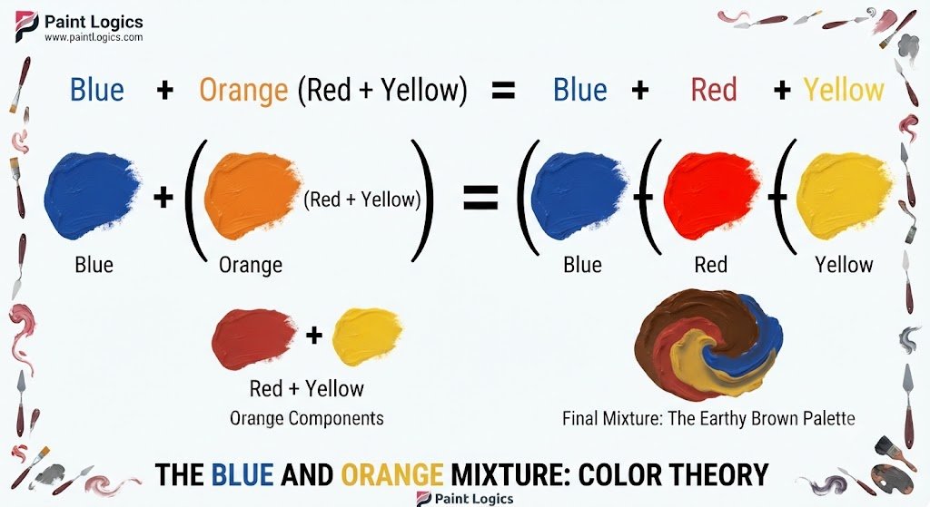 $$\text{Blue} + \text{Orange (Red + Yellow)} = \text{Blue} + \text{Red} + \text{Yellow}$$