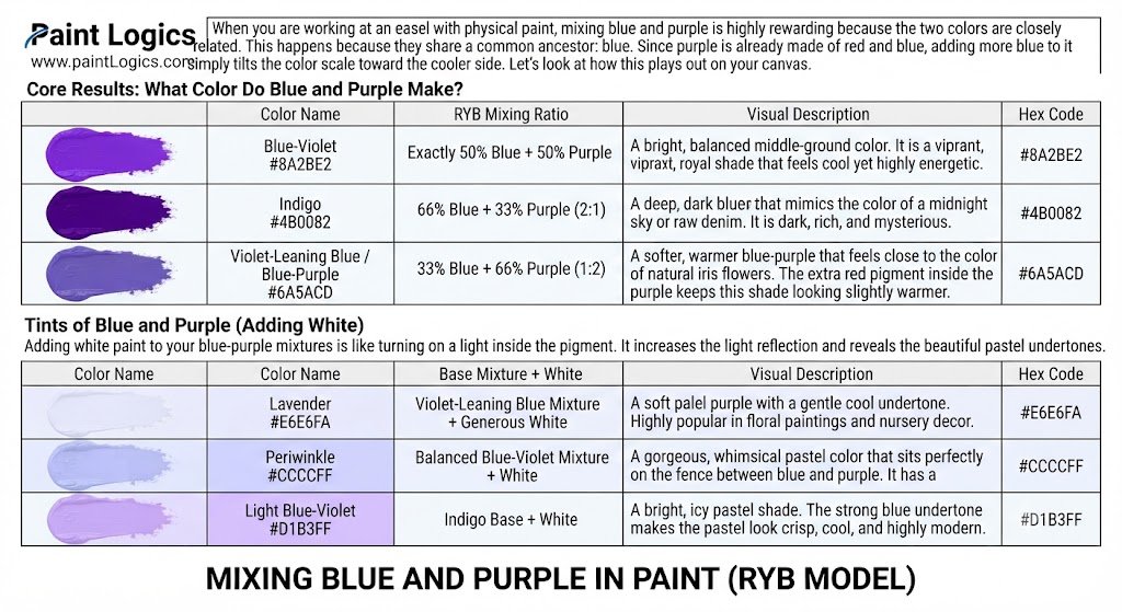 Mixing Blue and Purple in Paint (RYB Model)