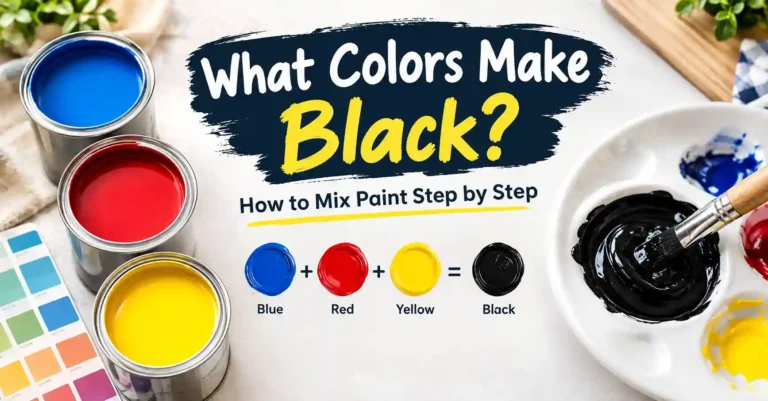 Paint palette showing color combinations used to make black paint, including blue, red, and yellow mixtures with step-by-step mixing examples
