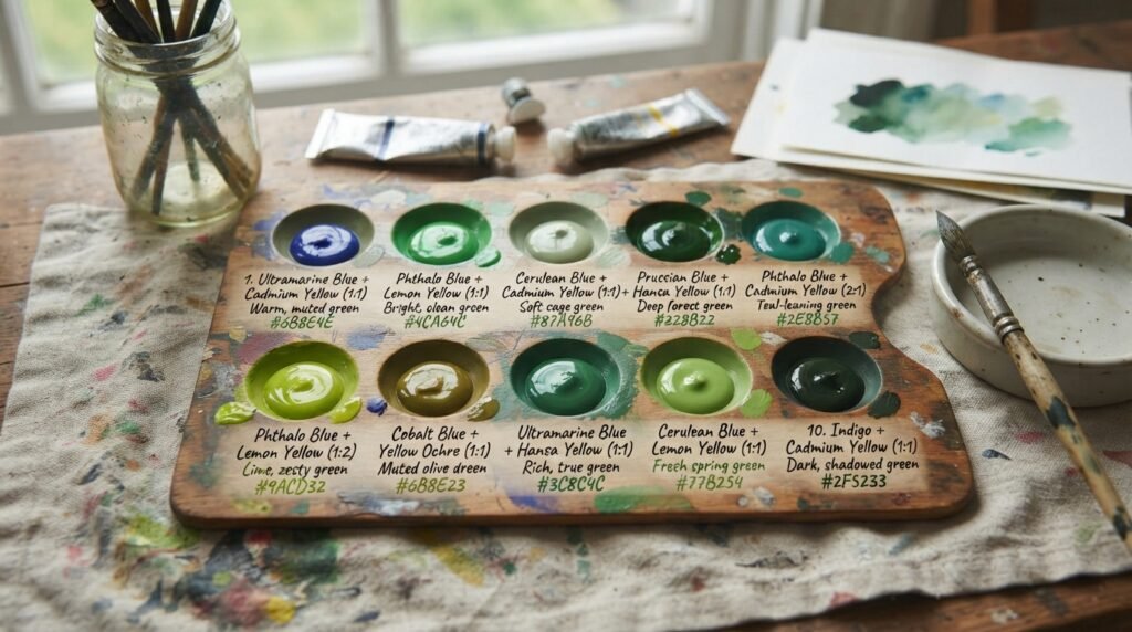 Full Mixing Chart: Blue and Yellow Pigment Combinations