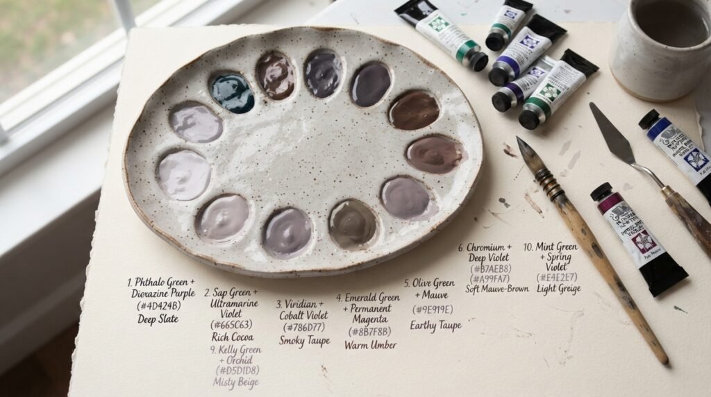 Full Mixing Chart: Green and Purple Pigment Combinations
