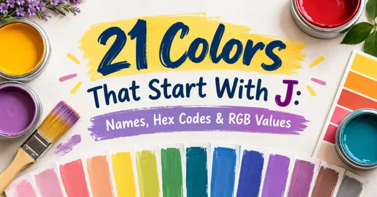 21 colors that start with J with color names, HEX codes, and RGB values
