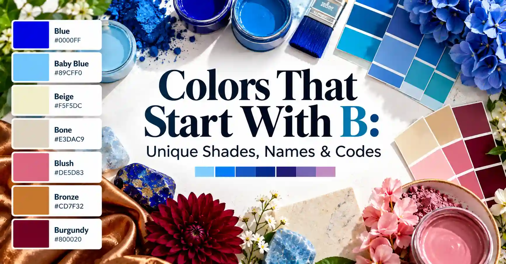 Colors that start with B featuring unique shades, names, and color codes