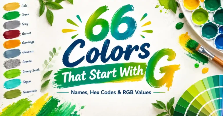 66 colors that start with G featuring colorful paint swatches and color names