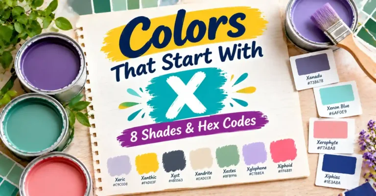 8 colors that start with X, featuring unique paint shades, color names, and HEX codes
