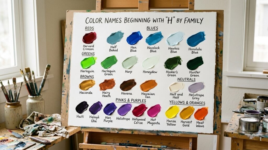 Color Names Beginning With H by Family