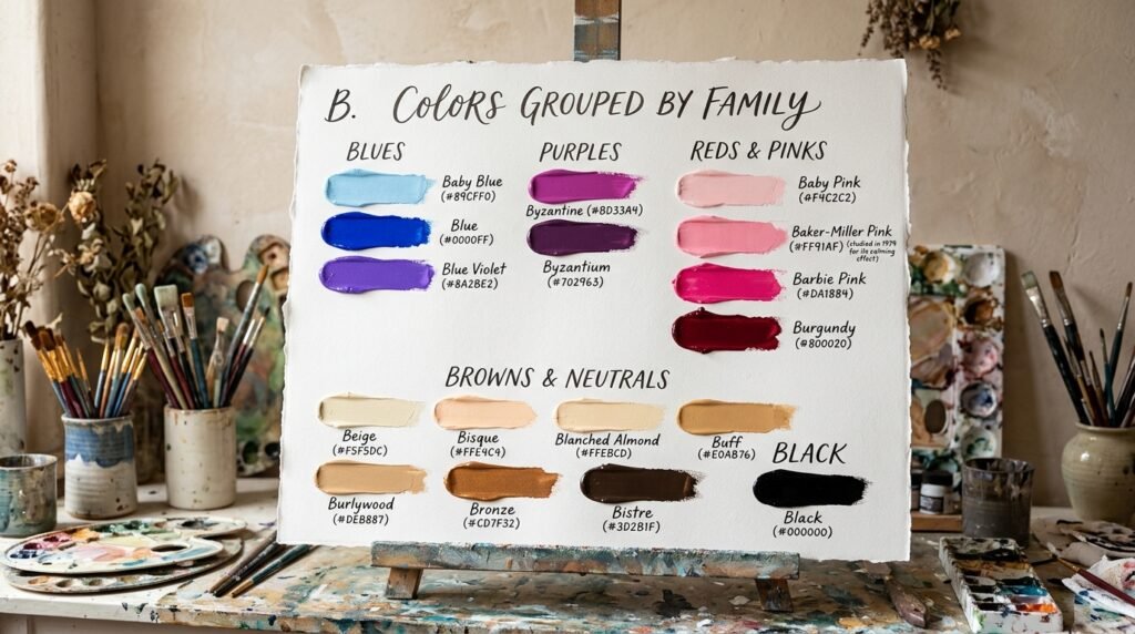 B. Colors Grouped by Family