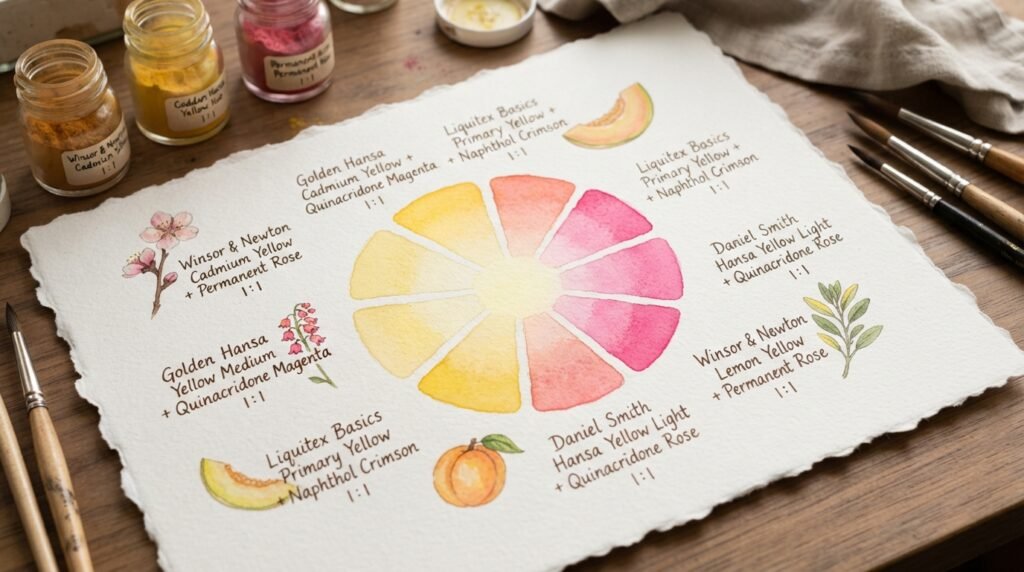 Full Mixing Chart: Yellow and Pink Pigment Combinations