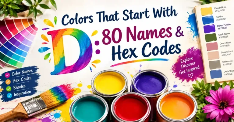 80 colors that start with D displayed in a colorful palette with their names and HEX codes.