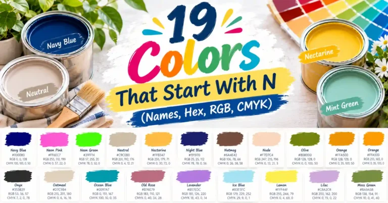 19 colors that start with N with names, HEX codes, RGB values, and CMYK codes